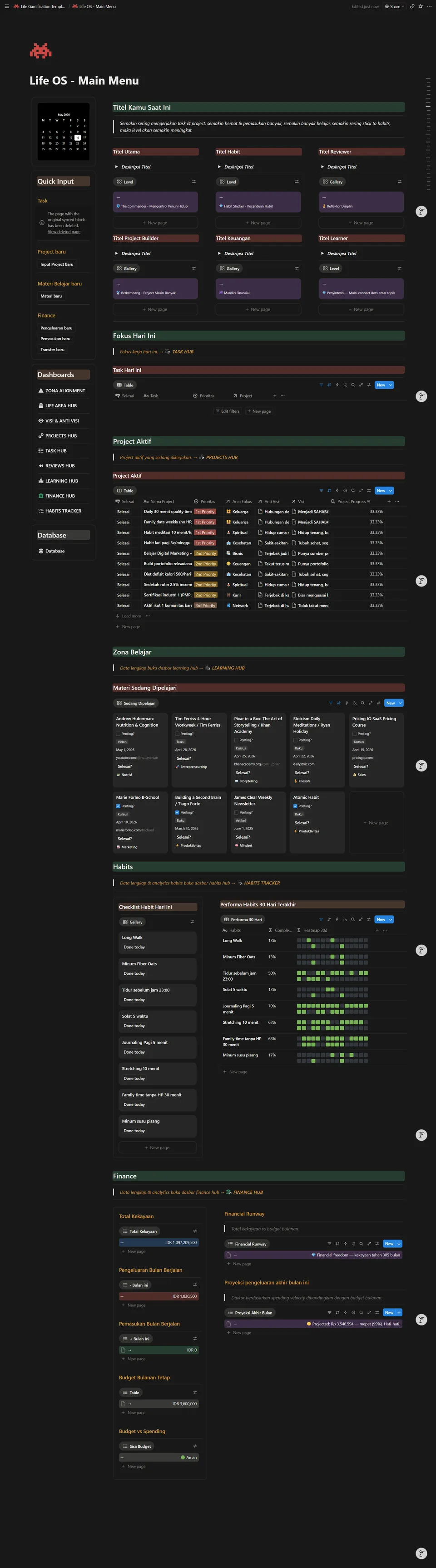 Main Menu — Life OS Dashboard